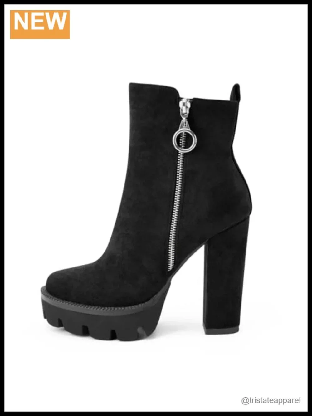 Suede Platform Ankle Boots Chunky Heel Lug Sole Zippered Booties